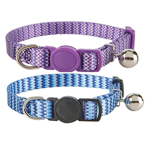 YUDOTE Breakaway Katzenhalsband mit Glöckchen, verstellbar, Nylon, für männliche Jungen, Katzen, Blau und Lila, 2 Stück YUDOTE Breakaway Katzenhalsband mit Glöckchen, verstellbar, Nylon, für männliche Jungen, Katzen, Blau und Lila, 2 Stück von YUDOTE