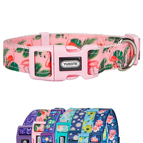 YUDOTE Hundehalsband, klein, Flamingo-Druck, für lebhafte weibliche Mädchen, Hunde, für den täglichen Gebrauch, verstellbar, 25-38 cm, Rosa von YUDOTE