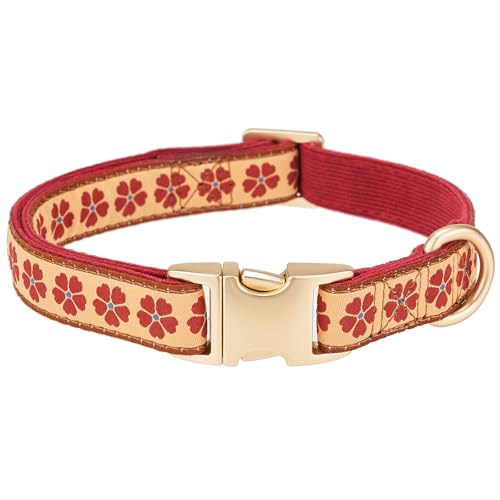 YUDOTE Hundehalsband aus weichem Cord mit Jacquard-Band, Hochwertig Gemustert Blumenmuster für mittelgroße Hunde den täglichen Gebrauch, Rot YUDOTE Hundehalsband aus weichem Cord mit Jacquard-Band, Hochwertig Gemustert Blumenmuster für mittelgroße Hunde den täglichen Gebrauch, Rot von YUDOTE