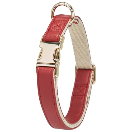 YUDOTE Hundehalsband aus weichem Leder mit Sicherheits-Schnellverschluss-Metallschnalle, natürliche Baumwolle, gepolstertes Kunstlederhalsband für Welpen mit empfindlicher Haut, Rot YUDOTE Hundehalsband aus weichem Leder mit Sicherheits-Schnellverschluss-Metallschnalle, natürliche Baumwolle, gepolstertes Kunstlederhalsband für Welpen mit empfindlicher Haut, Rot von YUDOTE