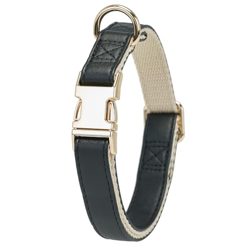 YUDOTE Hundehalsband aus weichem Leder mit Sicherheits-Schnellverschluss-Metallschnalle, natürliche Baumwolle, gepolstertes Kunstlederhalsband für Welpen mit empfindlicher Haut, Schwarz von YUDOTE