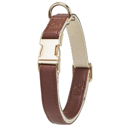 YUDOTE Hundehalsband aus weichem Leder mit Sicherheits-Schnellverschluss-Metallschnalle, natürliche Baumwolle, gepolstertes Kunstlederhalsband für kleine Hunde mit empfindlicher Haut, Braun von YUDOTE