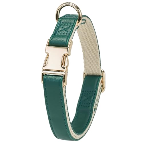 YUDOTE Hundehalsband aus weichem Leder mit Sicherheits-Schnellverschluss-Metallschnalle, natürliche Baumwolle, gepolstertes Kunstlederhalsband für kleine Hunde mit empfindlicher Haut, Grün von YUDOTE