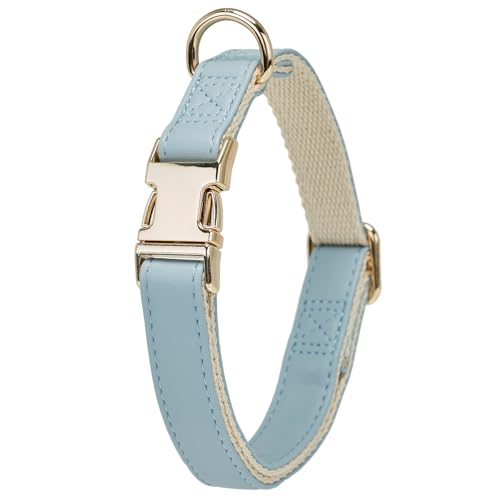 YUDOTE Hundehalsband aus weichem Leder mit Sicherheits-Schnellverschluss-Metallschnalle, natürliche Baumwolle, gepolstertes Kunstlederhalsband für kleine Hunde mit empfindlicher Haut, Hellblau von YUDOTE