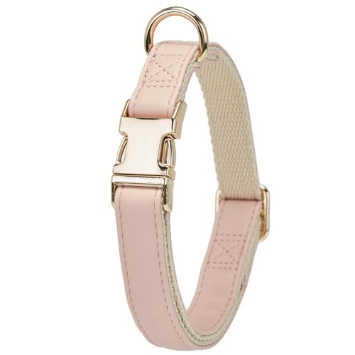 YUDOTE Hundehalsband aus weichem Leder mit Sicherheits-Schnellverschluss-Metallschnalle, natürliche Baumwolle, gepolstertes Kunstlederhalsband für mittelgroße Hunde mit empfindlicher Haut, Hellrosa von YUDOTE