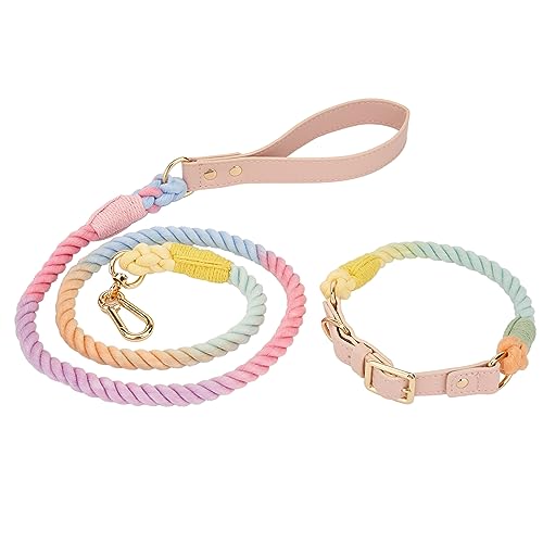 YUDOTE Hundehalsband und Leine, passendes Set für mittelgroße Hunde, für den täglichen Gebrauch, Macaron-Farben von YUDOTE