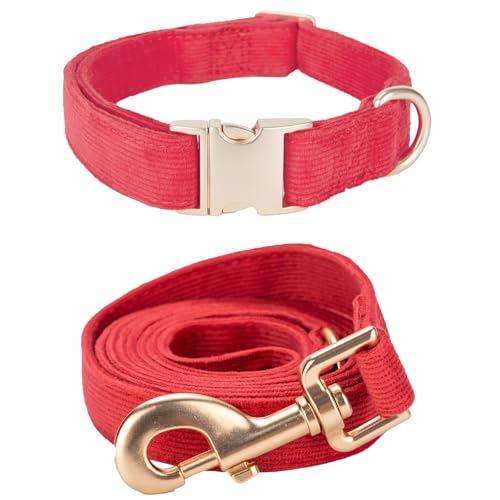 YUDOTE Hundehalsband und Leine Set Mittel, Weiche Reizfreie Cord-Halsband-Leine Passende Combo für Den Täglichen Spaziergang, Rot YUDOTE Hundehalsband und Leine Set Mittel, Weiche Reizfreie Cord-Halsband-Leine Passende Combo für Den Täglichen Spaziergang, Rot von YUDOTE
