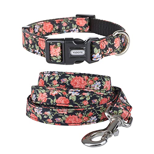 YUDOTE Hundehalsband und Leine Set mit Pfingstrosen-Blumendruck,2, täglichen Gebrauch von mittelgroßen weiblichen Eckzähnen YUDOTE Hundehalsband und Leine Set mit Pfingstrosen-Blumendruck,2, täglichen Gebrauch von mittelgroßen weiblichen Eckzähnen von YUDOTE