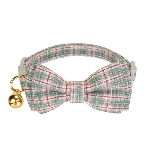 YUDOTE Kariertes Katzenhalsband mit Schleife, Schnellverschluss-Schnalle und charmanter Glocke, weicher und reiner Baumwollstoff für den täglichen Gebrauch, 1 Stück, Grün YUDOTE Kariertes Katzenhalsband mit Schleife, Schnellverschluss-Schnalle und charmanter Glocke, weicher und reiner Baumwollstoff für den täglichen Gebrauch, 1 Stück, Grün von YUDOTE