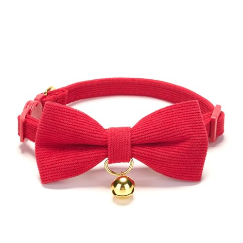 YUDOTE Katzenhalsband aus Baumwolle mit Fliege und Glöckchen, verstellbar, niedlich, weich, Kätzchen-Halsband für Mädchen und Jungen, Rot YUDOTE Katzenhalsband aus Baumwolle mit Fliege und Glöckchen, verstellbar, niedlich, weich, Kätzchen-Halsband für Mädchen und Jungen, Rot von YUDOTE