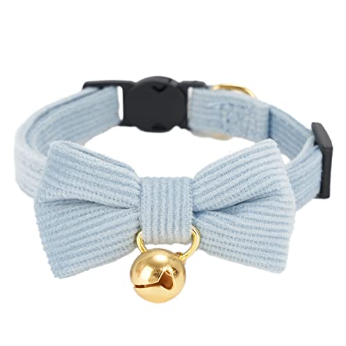 YUDOTE Ultra-weiches Halsband aus natürlichem Baumwollcord für Katzen mit empfindlicher Haut,leichtes Kätzchenhalsband mit Schnellverschluss und Abnehmbarer Schleife,Hellblau,1er Pack von YUDOTE