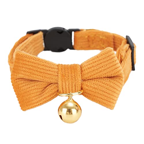 YUDOTE Ultra-weiches Halsband aus natürlichem Baumwollcord für Katzen mit empfindlicher Haut,leichtes Kätzchenhalsband mit Schnellverschluss und Abnehmbarer Schleife,Orange,1er Pack von YUDOTE