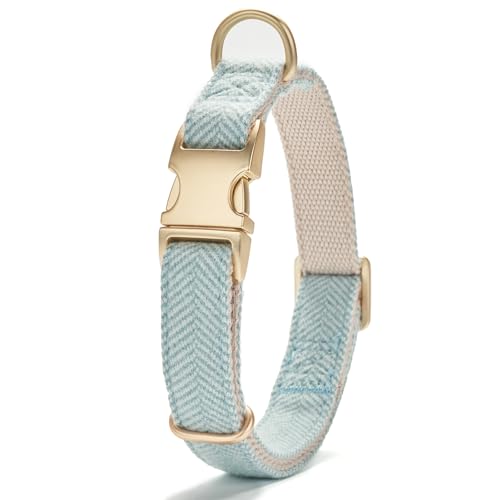 YUDOTE Ultra-weiches Hundehalsband aus natürlicher Baumwolle mit Twillgewebe für Mittel Hunde mit empfindlicher Haut,Hellblau von YUDOTE