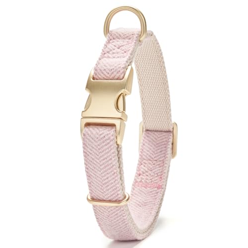 YUDOTE Ultra-weiches Hundehalsband aus natürlicher Baumwolle mit Twillgewebe für kleine Hunde mit empfindlicher Haut,Rosa von YUDOTE