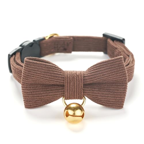 YUDOTE Ultra-weiches Halsband aus natürlichem Baumwollcord für Katzen mit empfindlicher Haut, leichtes Kätzchenhalsband mit Schnellverschluss und Abnehmbarer Schleife, Braun, 1er Pack YUDOTE Ultra-weiches Halsband aus natürlichem Baumwollcord für Katzen mit empfindlicher Haut, leichtes Kätzchenhalsband mit Schnellverschluss und Abnehmbarer Schleife, Braun, 1er Pack von YUDOTE