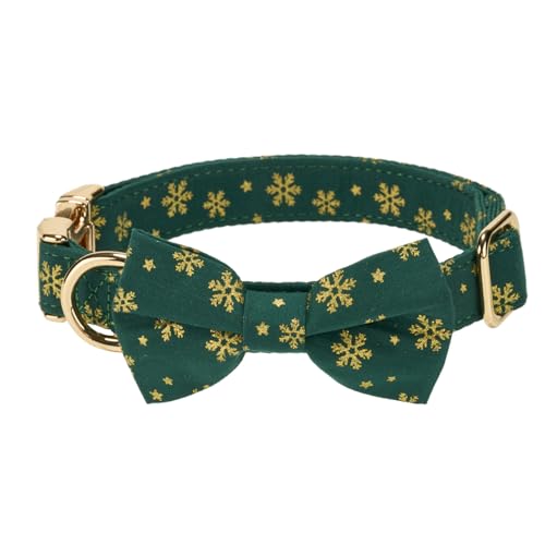 YUDOTE Weihnachts-Hundehalsband mit Schnellverschluss, Urlaubs-Schneeflockenmuster und abnehmbarer Fliege, Grün, Größe S von YUDOTE