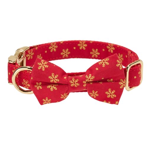 YUDOTE Weihnachts-Hundehalsband mit Schnellverschluss-Verschluss, Weihnachts-Schneeflockenmuster und abnehmbarer Fliege, Rot, Größe S von YUDOTE