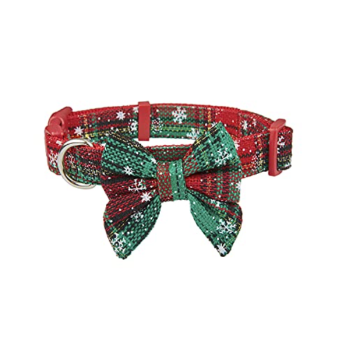 YUDOTE Weihnachts-Hundehalsband mit abnehmbarer Fliege, robustes Nylon, mit festlichen roten und grünen Schneeflockenmustern für große Rassen von YUDOTE
