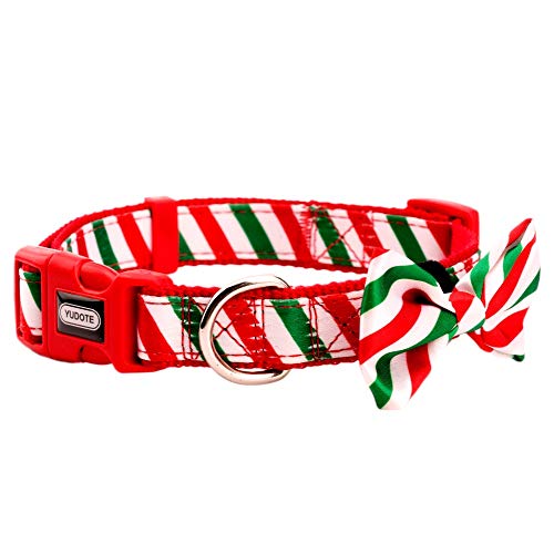 YUDOTE Weihnachts-Hundehalsband mit abnehmbarer Fliege für Welpen und kleine Hunde, 21-32 cm, Rot von YUDOTE