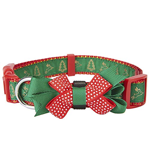 YUDOTE Weihnachts-Hundehalsband mit festlichem Goldfaden, Weihnachtsbaum, Rentier-Druck und abnehmbarer Fliege, für mittelgroße Hunde, Halsumfang von 31–49 cm von YUDOTE