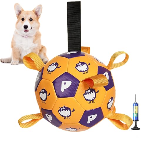 YUEMING Hundespielzeug Ball, Hundefußball mit Griff und Pumpe, Dauerhaft Hundespielzeug für Kleine Mittlere Große Hunde Fußball für Hunde, Wasserspielzeug (Gelb, 15cm) von YUEMING