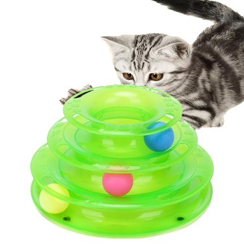 YUEMING Katzenspielzeug viel Spaß auf 3 Ebenen,Tower of Tracks Katzen Spielzeug Kreisel mit Ball -nteraktives Katzenspielzeug zum Spielen und Lernen für Katze (Grün) von YUEMING