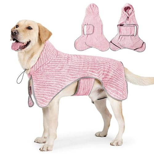 YUEMOL Hundehandtuch, Bademantel, schnell wasserabsorbierend, für große, mittelgroße und kleine Hunde, weich, verstellbar, trocknend, Feuchtigkeit, Katze, Haustier-Bademantel (Rosa, XL) von YUEMOL