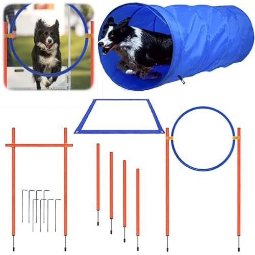 YUENFONG Agility Set Hunde, Agility Ausrüstung Training Set mit Höhenverstellbar Sprungring & Slalomstangen, für Hundetraining Haustiertraining Spiele von YUENFONG