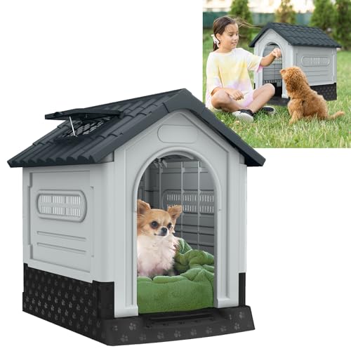 YUENFONG Hundehütte für Hunde, Hundehaus Mittelgroße Haustierhaus Plastik, Abnehmbar Haustierhütte Kleintierhaus mit Lüftungsgitter, für Hunde Katzen, 65x56.5x67cm, Grau YUENFONG Hundehütte für Hunde, Hundehaus Mittelgroße Haustierhaus Plastik, Abnehmbar Haustierhütte Kleintierhaus mit Lüftungsgitter, für Hunde Katzen, 65x56.5x67cm, Grau von YUENFONG