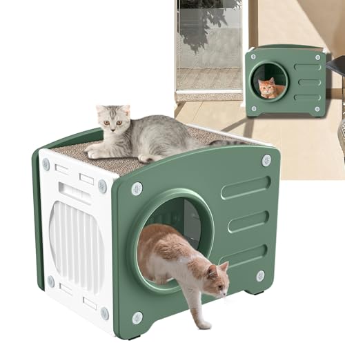 YUENFONG Katzenhaus mit Katzenkratzbrett, Katzenhöhle Outdoor Indoor, PP Katzen Haus Abnehmbare Katzenhaus für Draußen Katzentonne, 55.3x40.5x46cm, Grün & Weiß YUENFONG Katzenhaus mit Katzenkratzbrett, Katzenhöhle Outdoor Indoor, PP Katzen Haus Abnehmbare Katzenhaus für Draußen Katzentonne, 55.3x40.5x46cm, Grün & Weiß von YUENFONG
