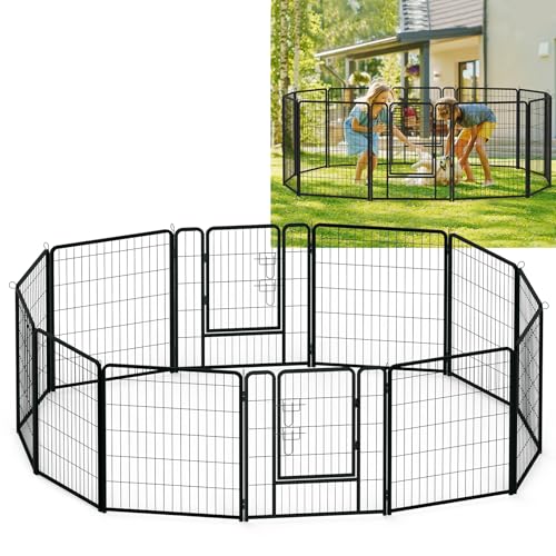 YUENFONG Welpenlaufstall 80cm hoch Welpenauslauf 12 TLG Freilaufgehege, Hundelaufstall Tierlaufstall mit Tür, für Hunde Kaninchen Kleintiere, 12 Stück von YUENFONG
