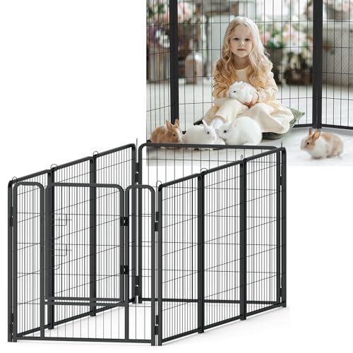 YUENFONG Welpenlaufstall 80cm hoch Welpenauslauf 8 TLG Freilaufgehege, Hundelaufstall Tierlaufstall mit Tür, für Hunde Kaninchen Kleintiere, 8 Stück von YUENFONG