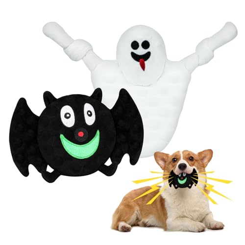 YUEPET 2 Packungen Halloween Quietschendes Hunde-Kauspielzeug, lustiges Fledermaus-Geist Plüsch-Hundespielzeug mit Knisterpapier, langlebiges gefülltes Hundespielzeug zum Reinigen der Zähne für Welpen YUEPET 2 Packungen Halloween Quietschendes Hunde-Kauspielzeug, lustiges Fledermaus-Geist Plüsch-Hundespielzeug mit Knisterpapier, langlebiges gefülltes Hundespielzeug zum Reinigen der Zähne für Welpen von YUEPET