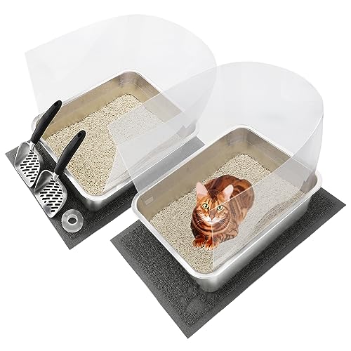 YUEPET 2 Sets Edelstahl-Katzentoilette mit hohen Seiten, langlebiges Metall-Katzentoilette, leicht zu reinigen, Katzentoilette zur Geruchskontrolle, mit Katzenstreuschaufeln, Katzenstreu-Matten, 44,5 YUEPET 2 Sets Edelstahl-Katzentoilette mit hohen Seiten, langlebiges Metall-Katzentoilette, leicht zu reinigen, Katzentoilette zur Geruchskontrolle, mit Katzenstreuschaufeln, Katzenstreu-Matten, 44,5 von YUEPET
