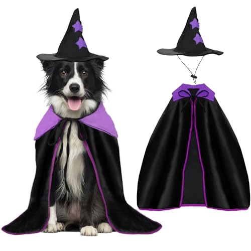 YUEPET Extra großes Hunde-Halloween-Kostüm, Hexenkostüm-Set, Halloween-Hexenumhang mit Hut, Haustier-Halloween-Outfit, Vampirumhang für große Hunde, Golden Retrieve Dogge (59,9 cm) von YUEPET