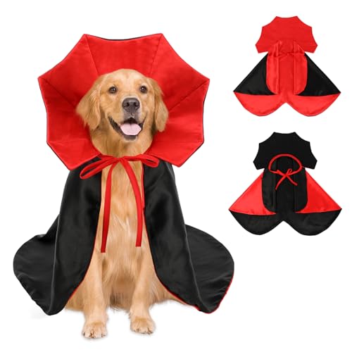 YUEPET Halloween-Vampir-Teufelskostüm, verstellbar, klassischer rot-schwarzer Umhang, lustiger Umhang für mittelgroße und große Hunde (Größe XL) von YUEPET