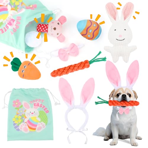 YUEPET Kauspielzeug für Hunde, gefülltes Kaninchen-Karottenspielzeug, Welpenseil, Beißspielzeug, Plüsch-Ostereier, Hundekostüm, Ohren, Stirnband, Fliege, Schwanz, quietschendes Spielzeug-Set mit YUEPET Kauspielzeug für Hunde, gefülltes Kaninchen-Karottenspielzeug, Welpenseil, Beißspielzeug, Plüsch-Ostereier, Hundekostüm, Ohren, Stirnband, Fliege, Schwanz, quietschendes Spielzeug-Set mit von YUEPET