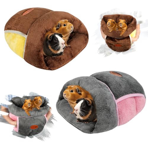 YUEPET Meerschweinchen-Versteck für Meerschweinchen, tragbar, kuschelig, kuschelig, für kleine Tiere, Hamster, Frettchen, Igel, Chinchilla, Kaninchen, Käfigzubehör (grau + braun), 2 Stück von YUEPET