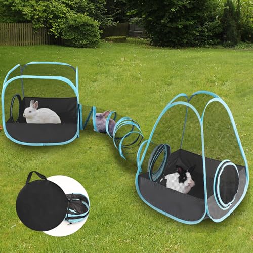 YUEPET Outdoor Meerschweinchen Laufstall mit Tunnel, Pop-Up-Hasengehege, tragbares Würfelzelt, zusammenklappbar, Kleintier-Laufstall für Kaninchen, Meerschweinchen, Frettchen, Hamster, Kätzchen von YUEPET