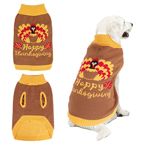 YUEPET Thanksgiving Hundepullover mit Türkei Muster, Klassischer Strickpullover Hundekleidung mit Leinenloch Geeignet für große Hunde (L) von YUEPET
