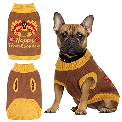 YUEPET Thanksgiving Hundepullover mit Türkei Muster, Klassischer Strickpullover Hundekleidung mit Leinenloch Geeignet für mittelgroße Hunde (SM) von YUEPET