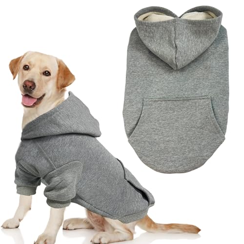 YUERUIJIA Hunde-Kapuzen-Sweatshirts für kleine, mittelgroße und große Hunde, weich und bequem, 100 % Baumwolle, Hunde-Pyjama, warmes Outfit (Kapuze, Grau, Größe S) von YUERUIJIA
