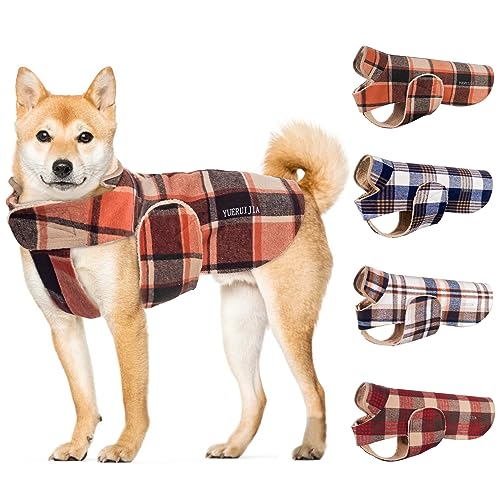 YUERUIJIA Hundemäntel für kaltes Wetter, winddicht, wasserdicht, warme Winter-Hundekleidung, luxuriöse Sherpa-Fleece-Hundeweste, klassische britische Karo-Hundejacke für kleine, mittelgroße und große von YUERUIJIA