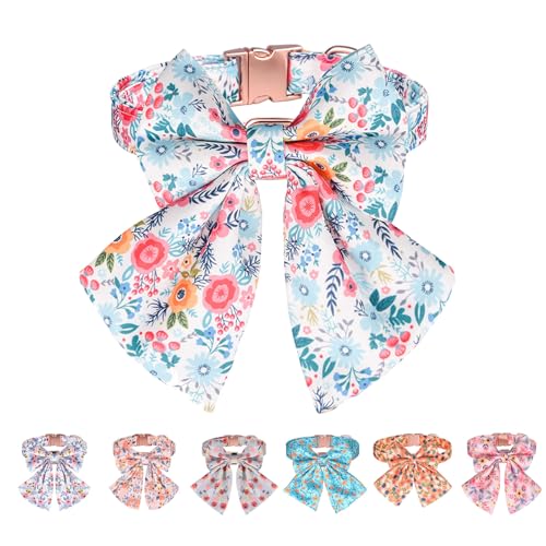 Hundehalsband mit Fliege, Blumenmuster, Welpen, Fliege, verstellbares Hundehalsband, goldene Metallschnalle, Halsband für kleine, mittelgroße und große Hunde Hundehalsband mit Fliege, Blumenmuster, Welpen, Fliege, verstellbares Hundehalsband, goldene Metallschnalle, Halsband für kleine, mittelgroße und große Hunde von YUEYINGMG