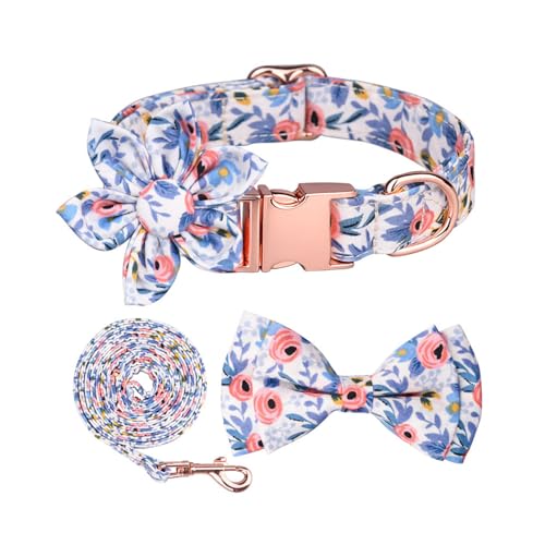 Hundehalsband und Leine, Set mit Fliege und Leine, niedliches Hundehalsband mit Blume, verstellbares Halsband für kleine, mittelgroße und große Hunde mit Metallschnalle Hundehalsband und Leine, Set mit Fliege und Leine, niedliches Hundehalsband mit Blume, verstellbares Halsband für kleine, mittelgroße und große Hunde mit Metallschnalle von YUEYINGMG