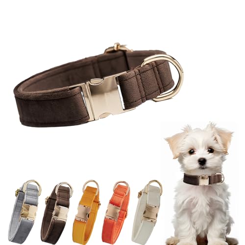Samt-Hundehalsband, verstellbare Metallschnalle, Halsband für kleine, mittelgroße und große Hunde, verstellbar, für Hochzeit, Party, Laufen, Training, Spazierengehen (Braun, L) von YUEYINGMG