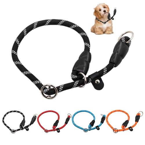 Hundehalsband mit reflektierenden Streifen, Schlupfhalsband für Hunde, weiches verstellbares Nylonseilhalsband, kein Ziehen, für Haustiere, Spaziergänge, runde Trainingsleine für Hunde, kleine, von YUFFQOPC