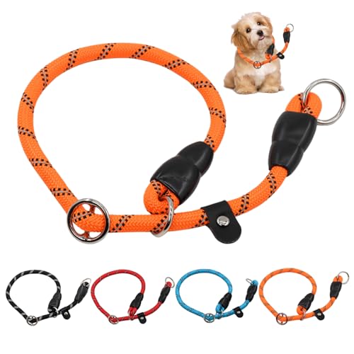 Schlupfhalsband für Hunde, weich, verstellbar, Nylonseil, Halsband, kein Ziehen, für Spaziergänge im Freien (L, Orange) von YUFFQOPC