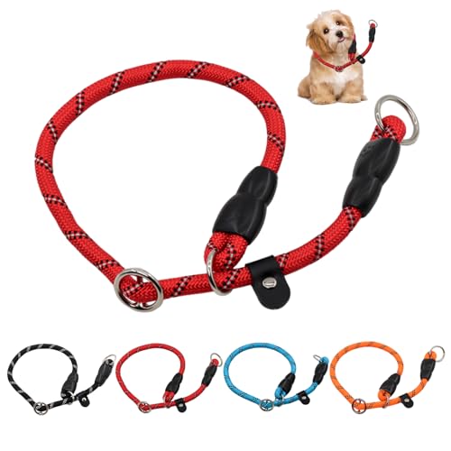 Schlupfhalsband für Hunde, weich, verstellbar, Nylonseil, Halsband, kein Ziehen, für Spaziergänge im Freien (L, rot) von YUFFQOPC