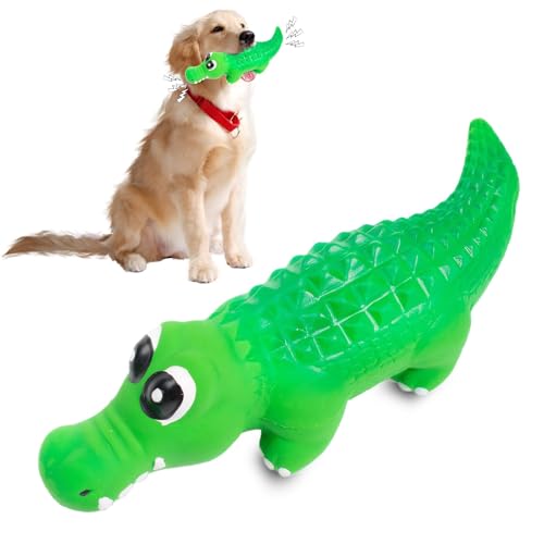 YUFFQOPC Hundespielzeug Quietschend Unzerstörbar - Naturkautschuk Krokodil Kauspielzeug für Große und Mittelgroße Hunde - 2 in 1 (A) von YUFFQOPC